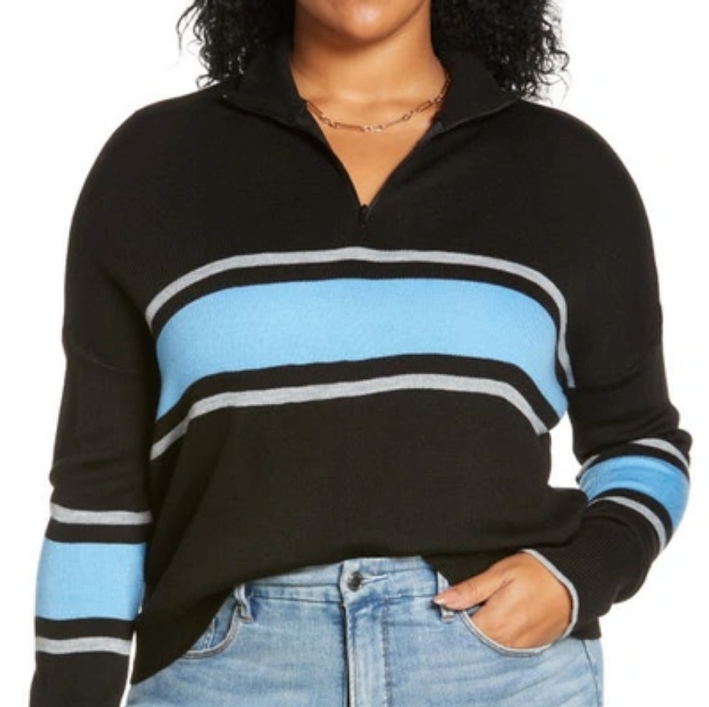 - BP Mock Neck Uneven Stripe Sweater#Clearance#Lastprice#No offer